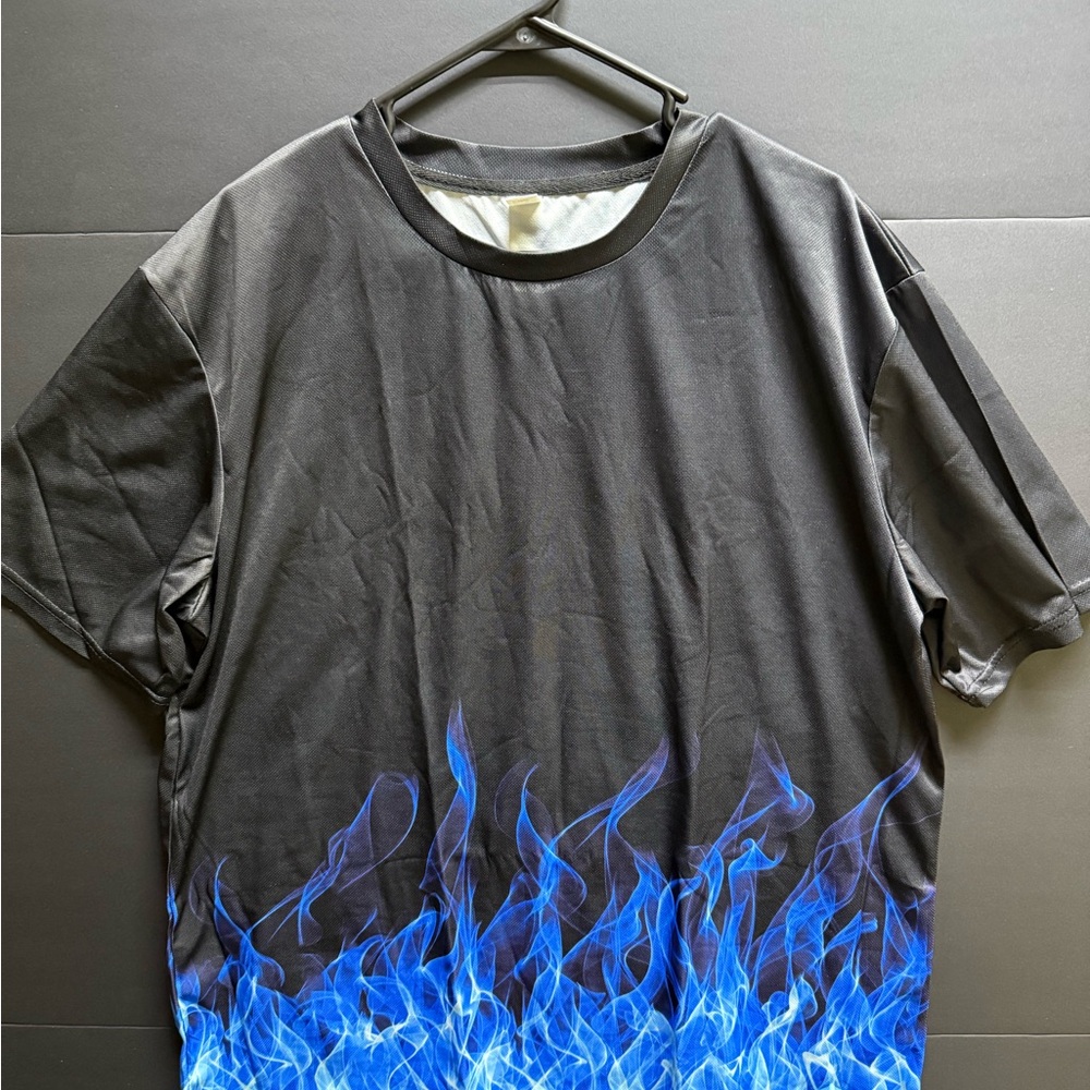 Black and Blue Flame Graphic Men's Shirt